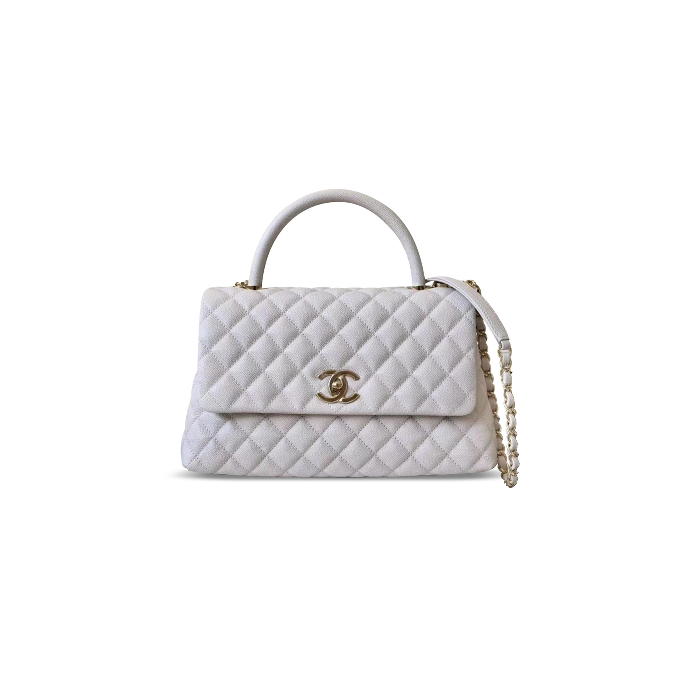 CHANEL MASTER SMALL COCO HANDLE BAG IN CALFSKIN HANDLE LIGHT GREY A92991 (29*19*12cm)